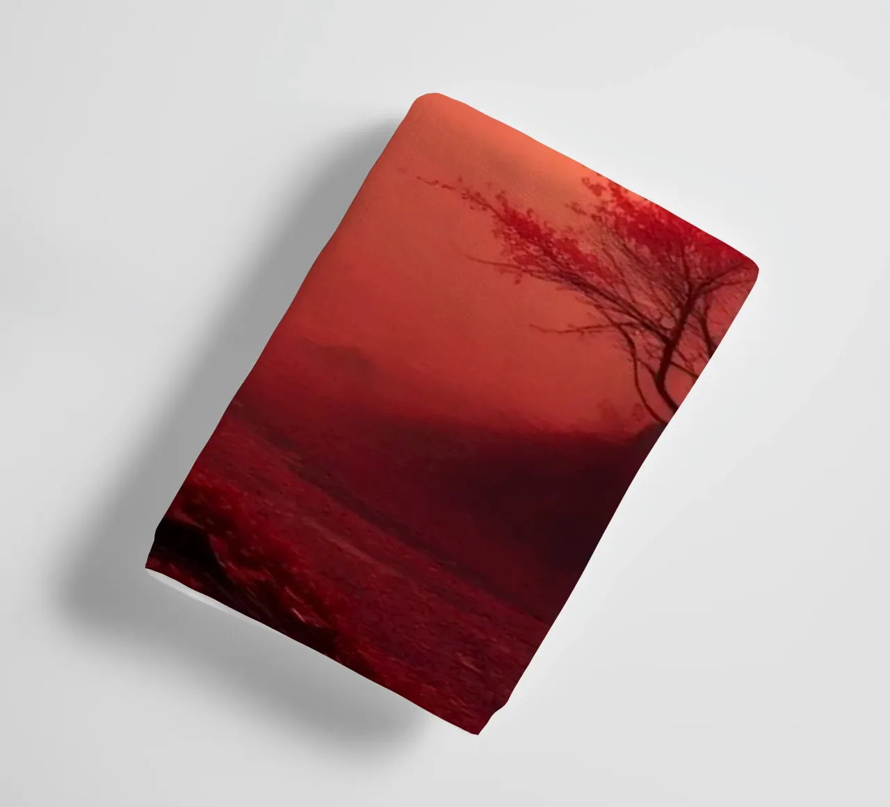 autumn forest enveloped in mist with fiery red foliage towel by DesignDoodle