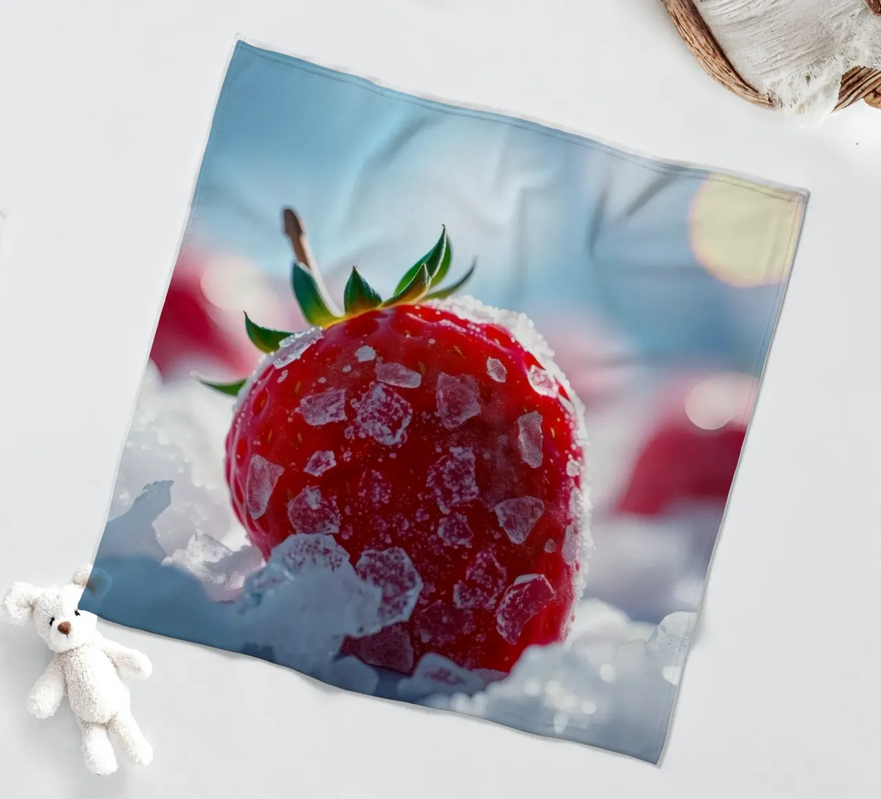 Fresh strawberries surrounded by ice crystals fleece blanket by DesignDoodle