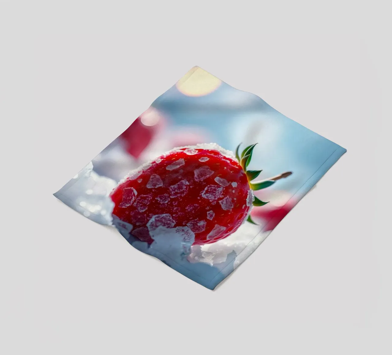 Fresh strawberries surrounded by ice crystals fleece blanket by DesignDoodle