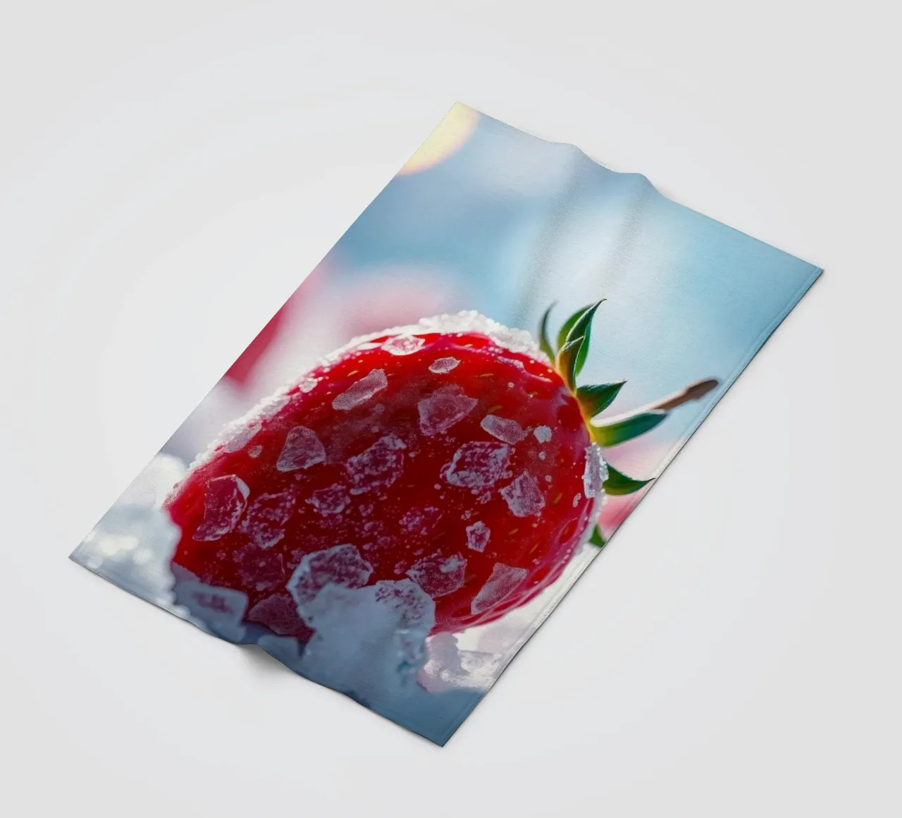 Fresh strawberries surrounded by ice crystals fleece blanket by DesignDoodle