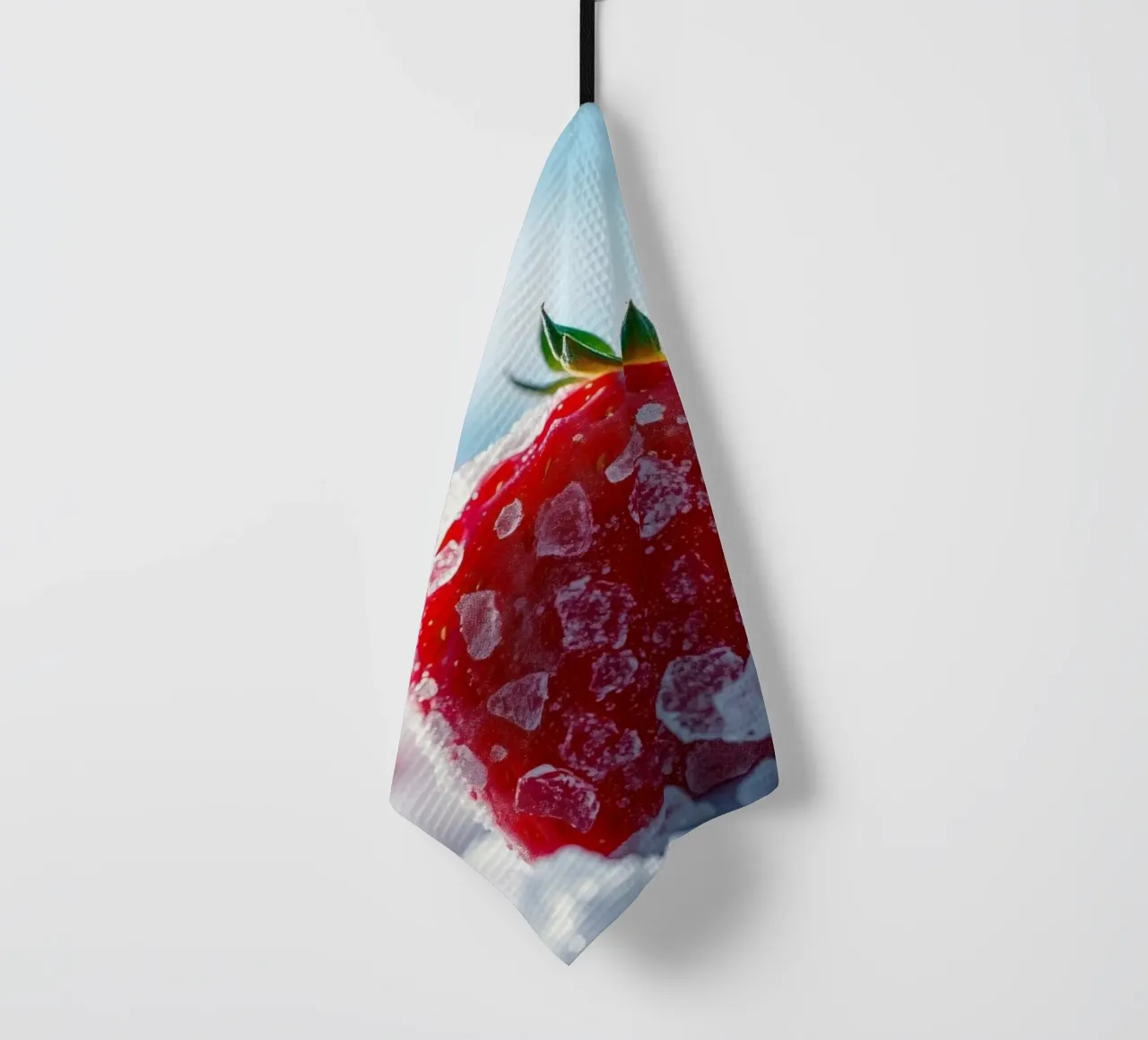 Fresh strawberries surrounded by ice crystals tea towel by DesignDoodle