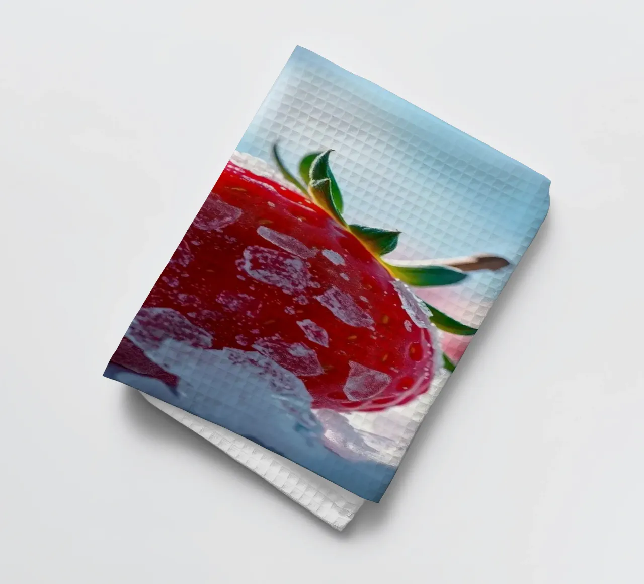 Fresh strawberries surrounded by ice crystals tea towel by DesignDoodle