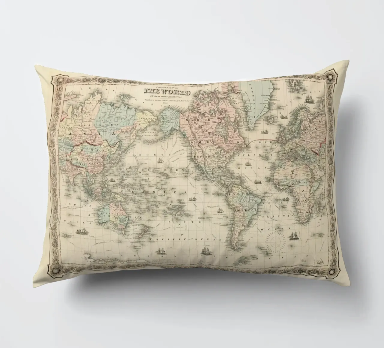 Colton's Map of the World cuscino da Vintage by JUNIQE