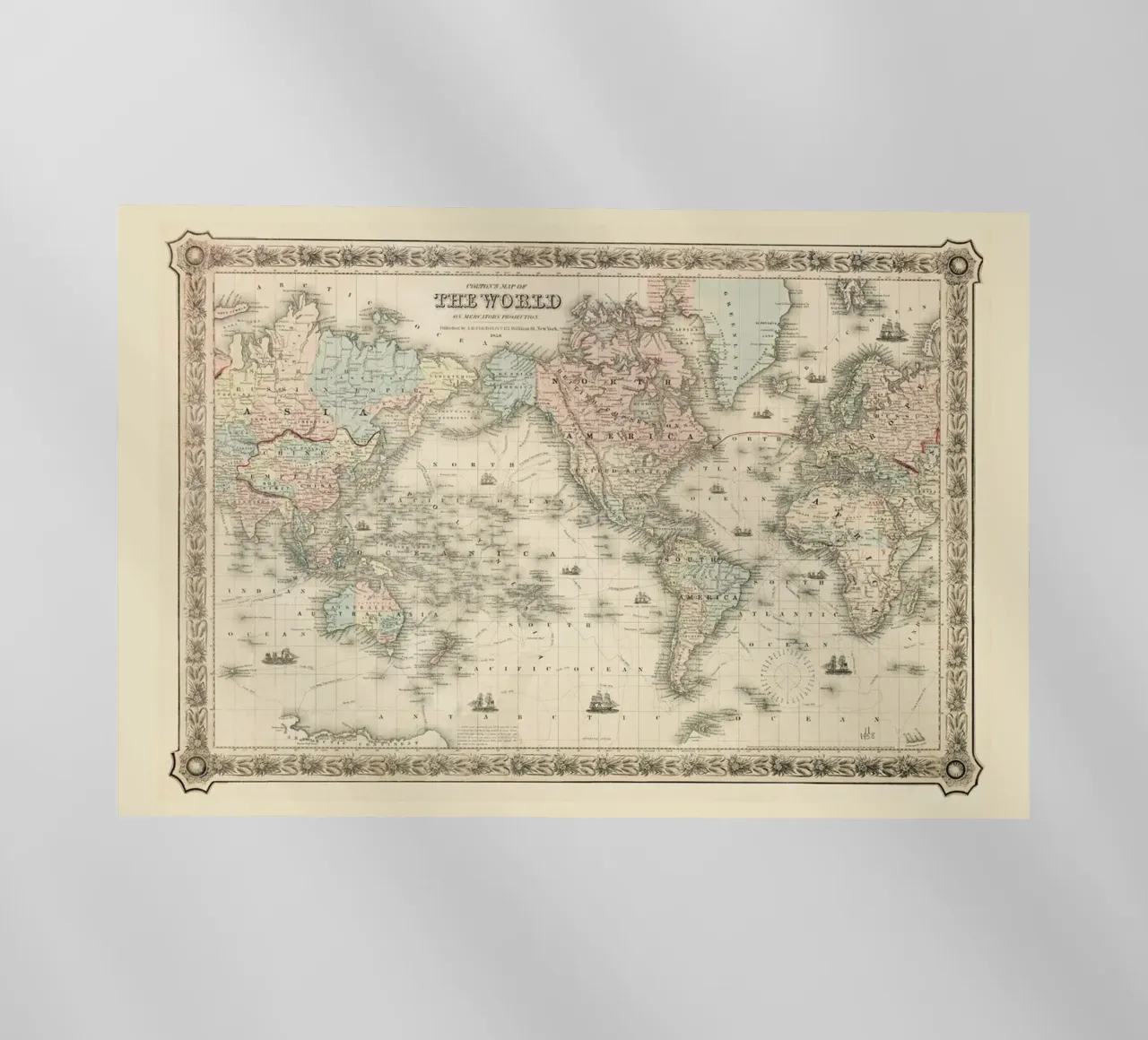 Colton's Map of the World pellicola backlit da Vintage by JUNIQE