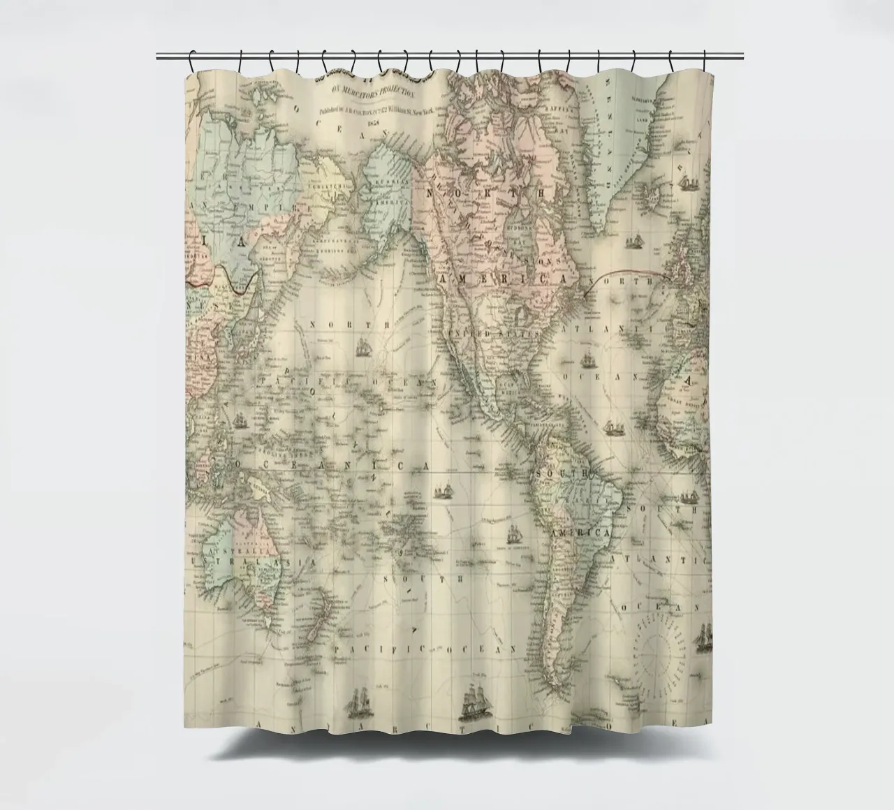 Colton's Map of the World tenda da doccia da Vintage by JUNIQE