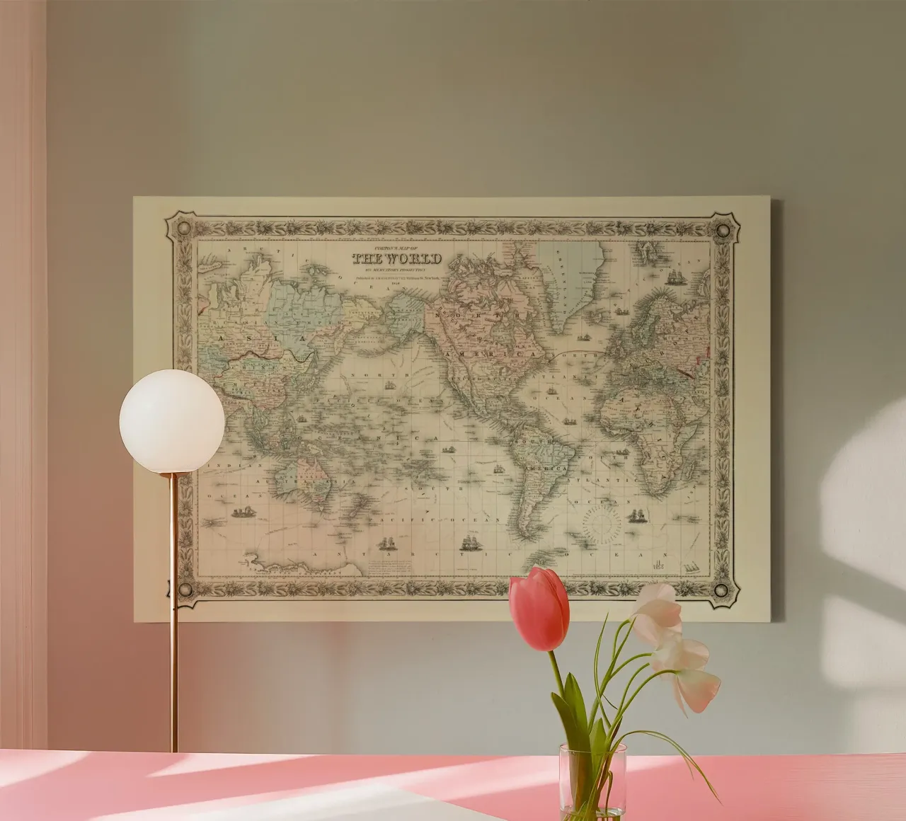 Colton's Map of the World tela da Vintage by JUNIQE