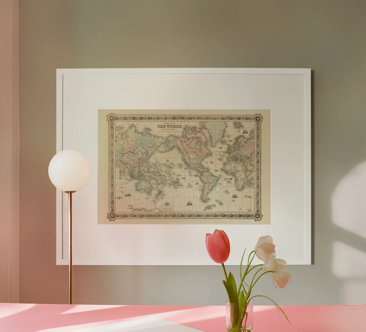 Colton's Map of the World carta hahnemühle da Vintage by JUNIQE