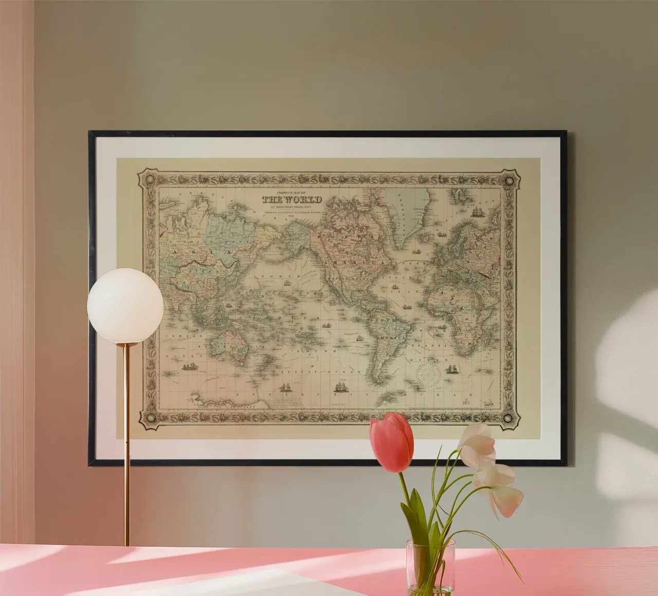 Colton's Map of the World carta hahnemühle da Vintage by JUNIQE