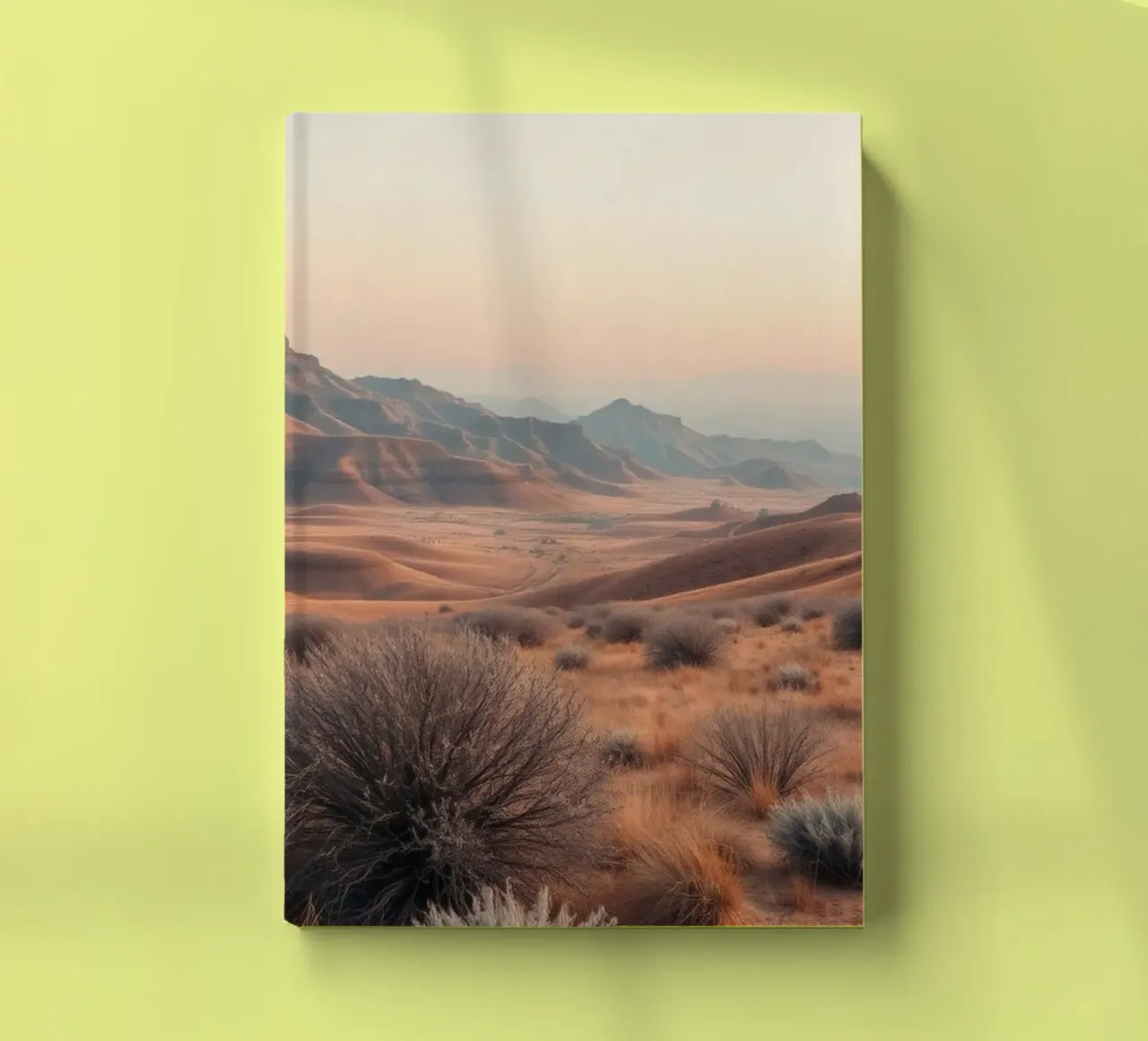 Expansive desert landscape at sunset with mountains notebook by DesignDoodle