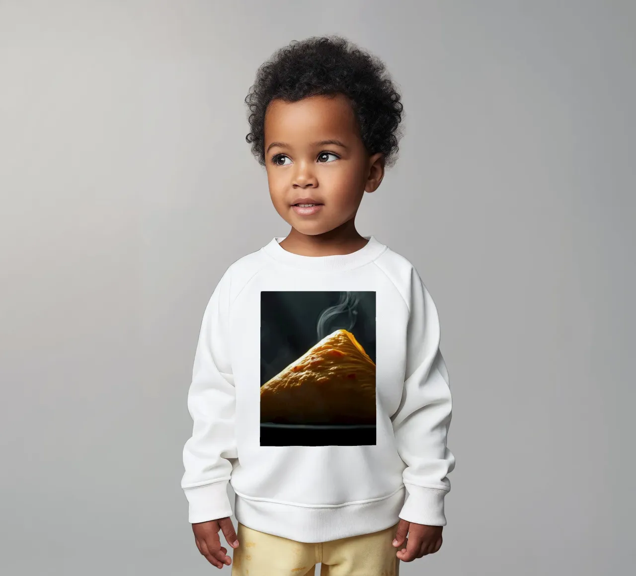 Samosa caldi e fumanti esposti su un piatto nero, in chiaro scuro felpa neonato da DesignDoodle