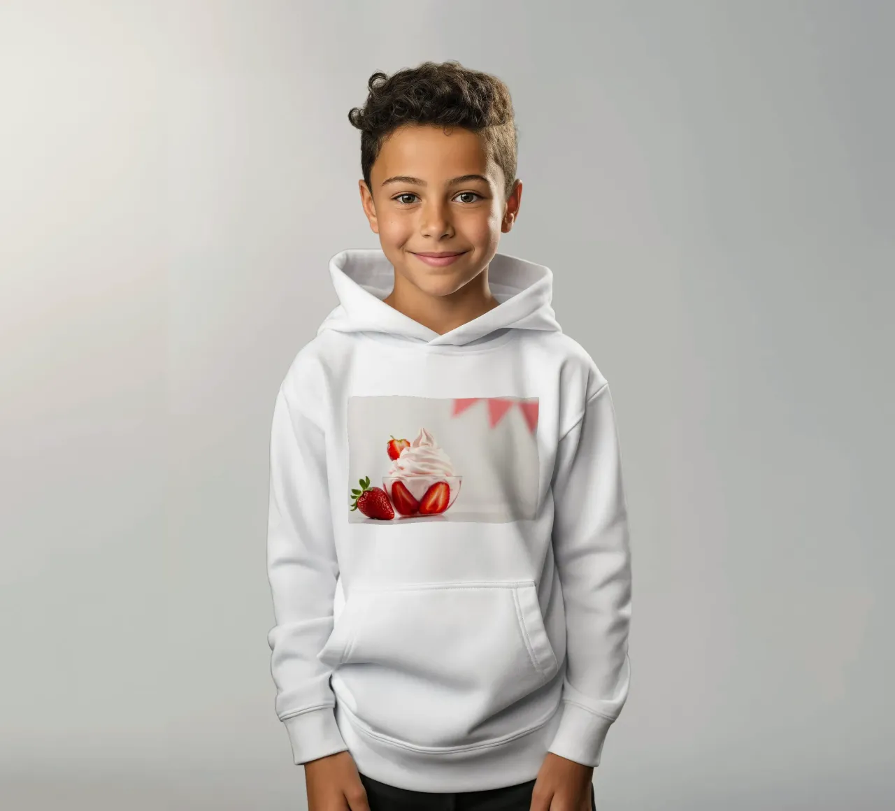 Delicious strawberry swirl dessert served in a glass bowl kids hoodie by DesignDoodle