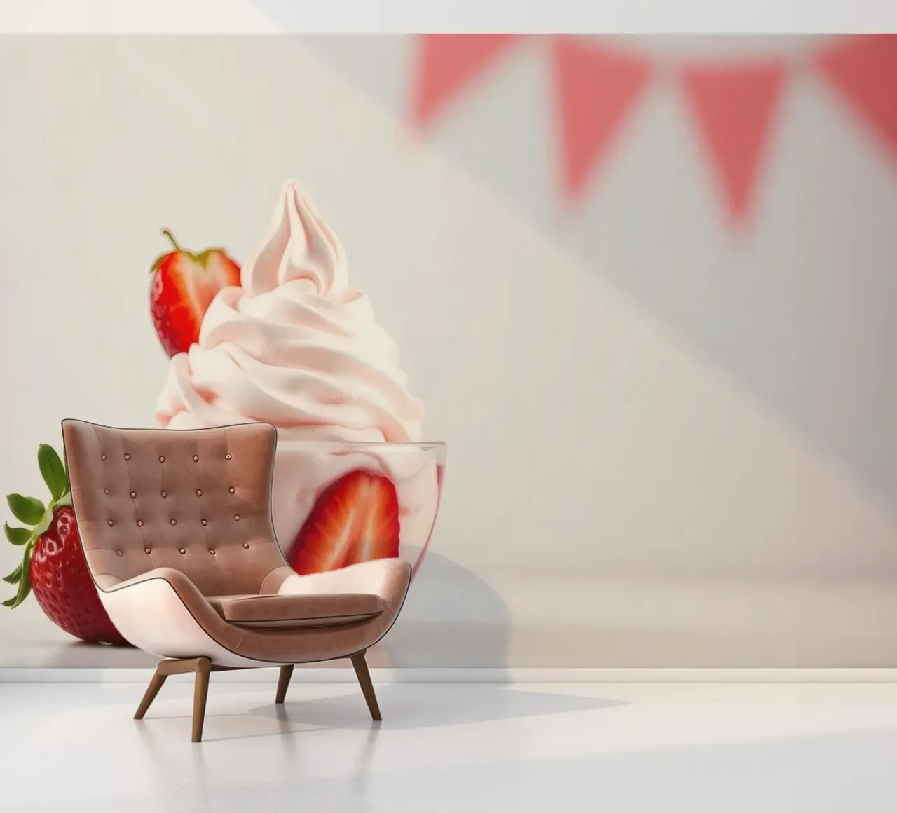 Delicious strawberry swirl dessert served in a glass bowl photo wallpaper by DesignDoodle