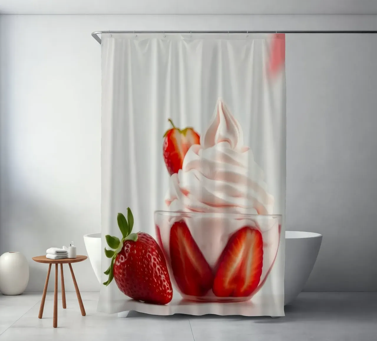 Delicious strawberry swirl dessert served in a glass bowl shower curtain by DesignDoodle