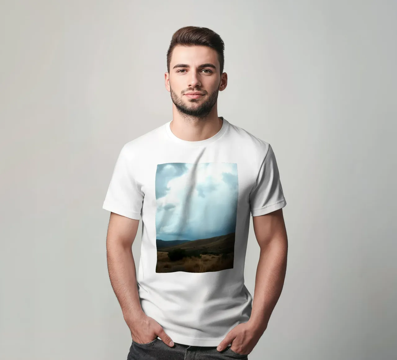 Nuvole scure di tempesta si addensano su un vasto paesaggio t-shirt da DesignDoodle