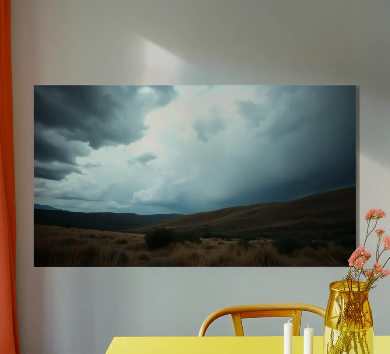 Dark storm clouds gather over a vast landscape acrylic glass by DesignDoodle