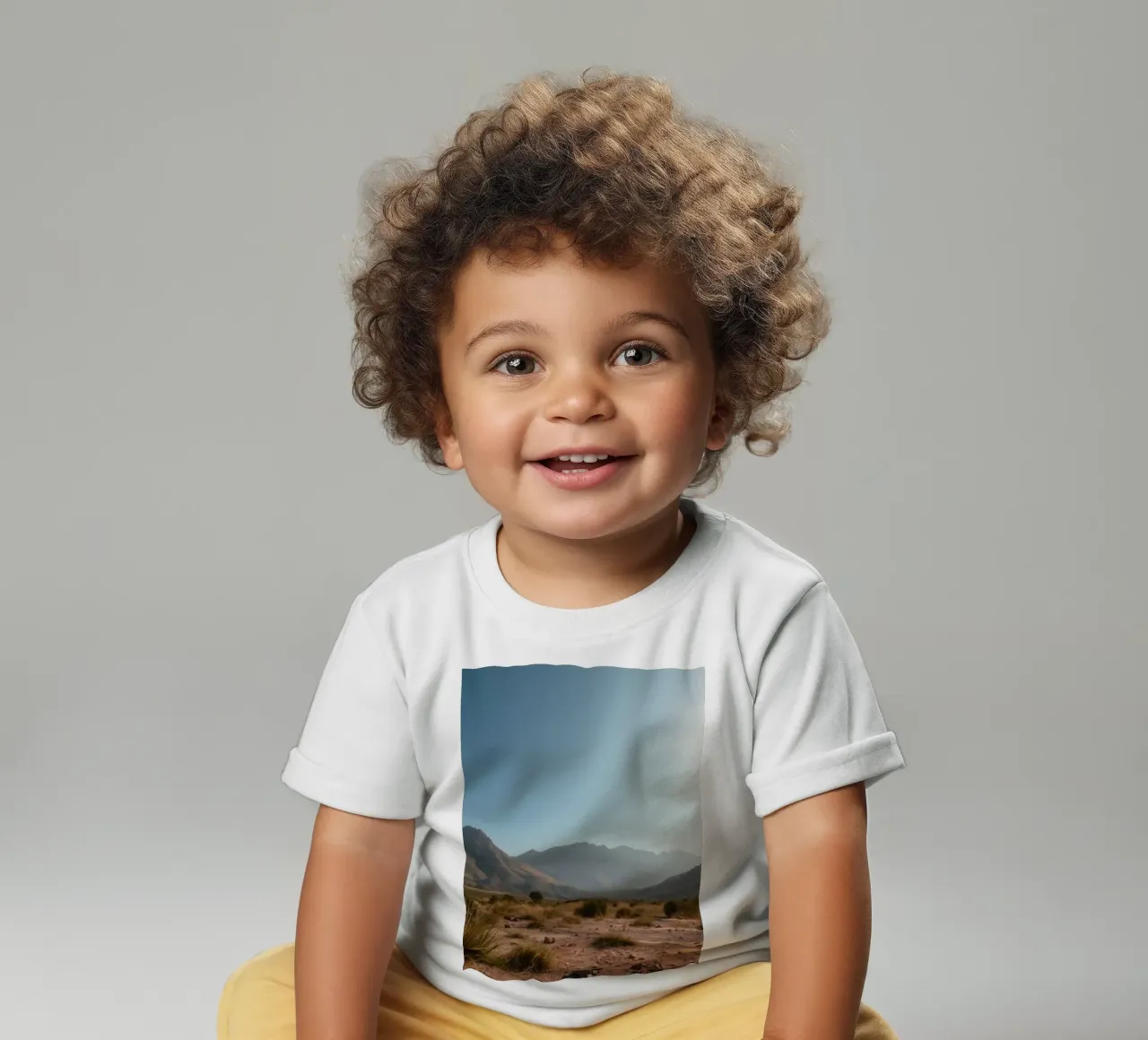 Expansive landscape view of rugged mountains & golden grass baby t-shirt by DesignDoodle