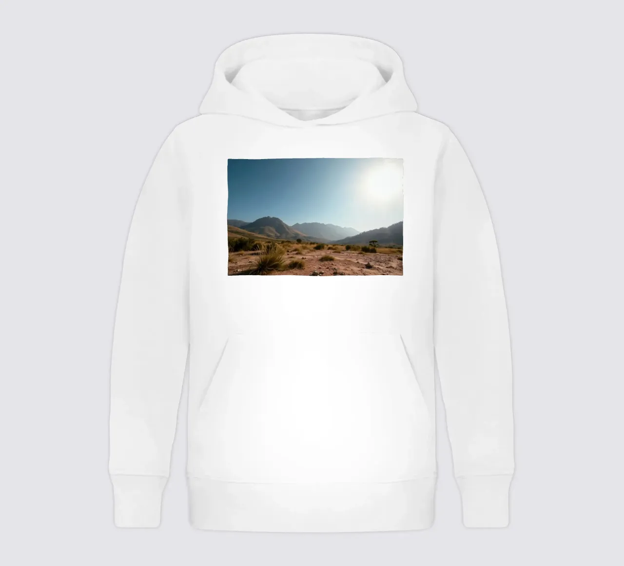 Expansive landscape view of rugged mountains & golden grass kids hoodie by DesignDoodle