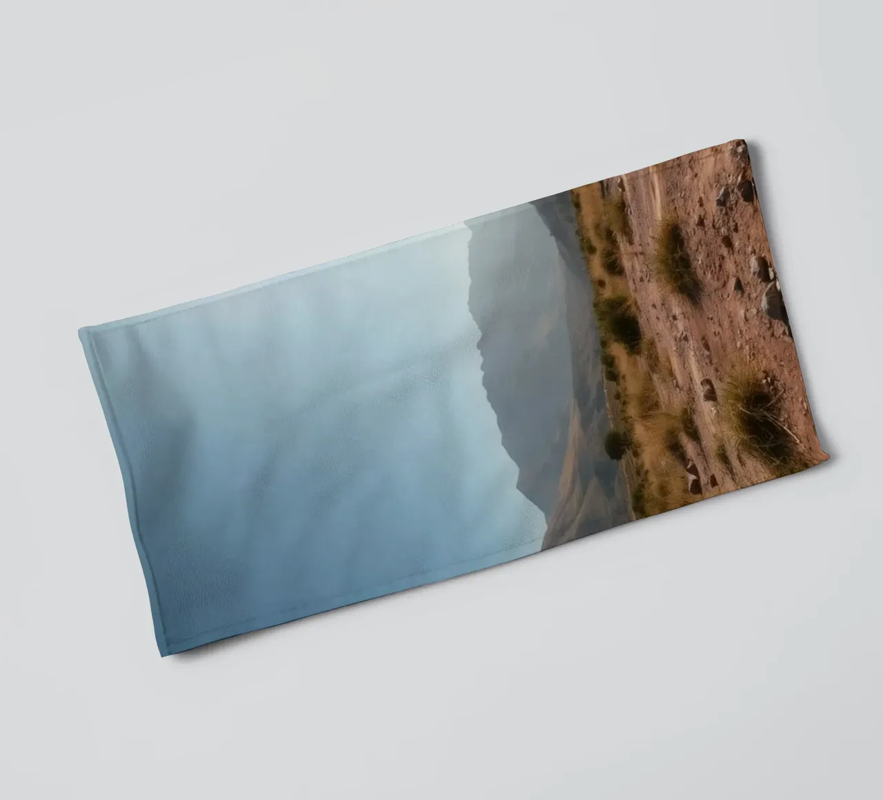Expansive landscape view of rugged mountains & golden grass towel by DesignDoodle