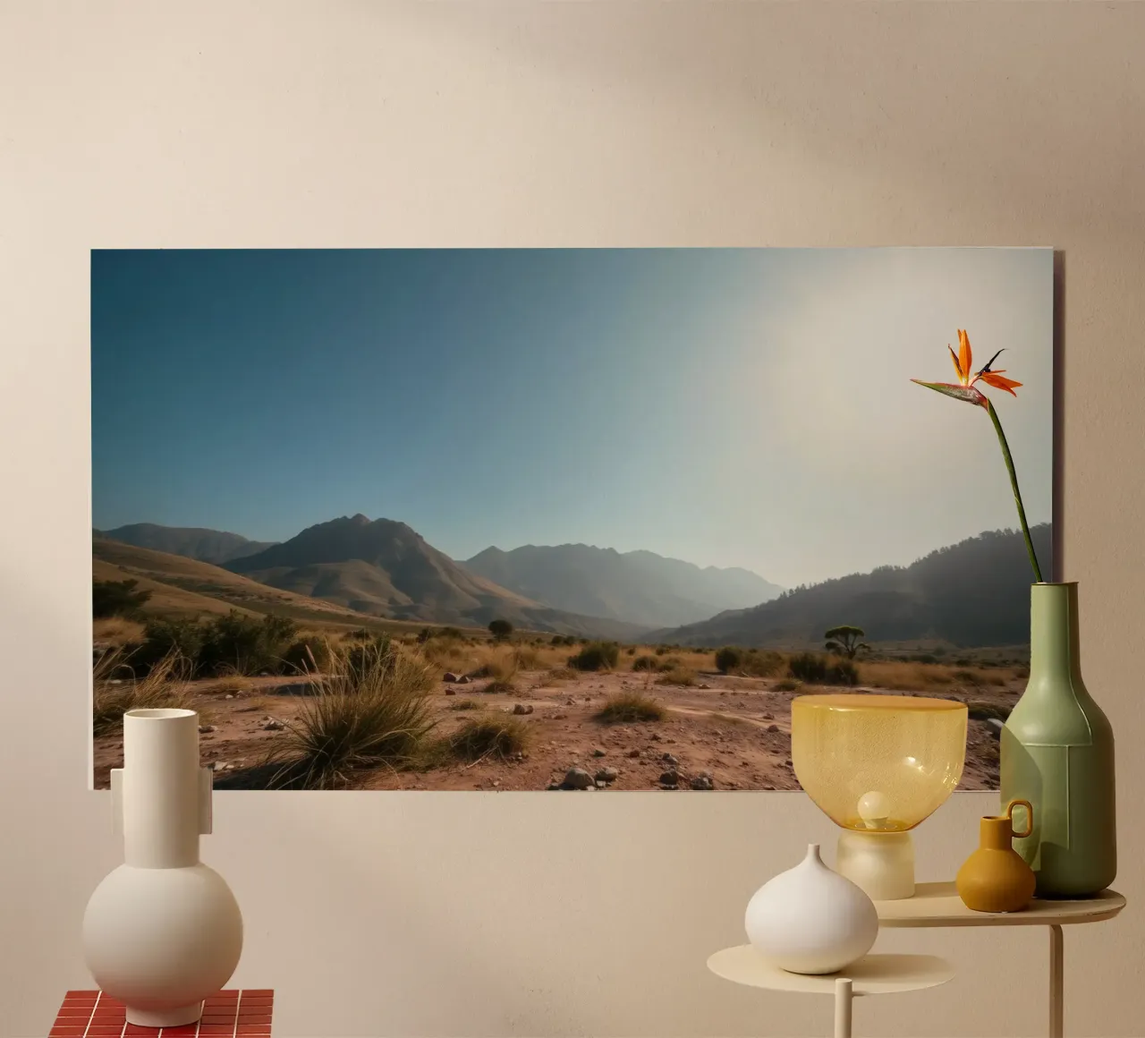 Expansive landscape view of rugged mountains & golden grass alu-dibond by DesignDoodle
