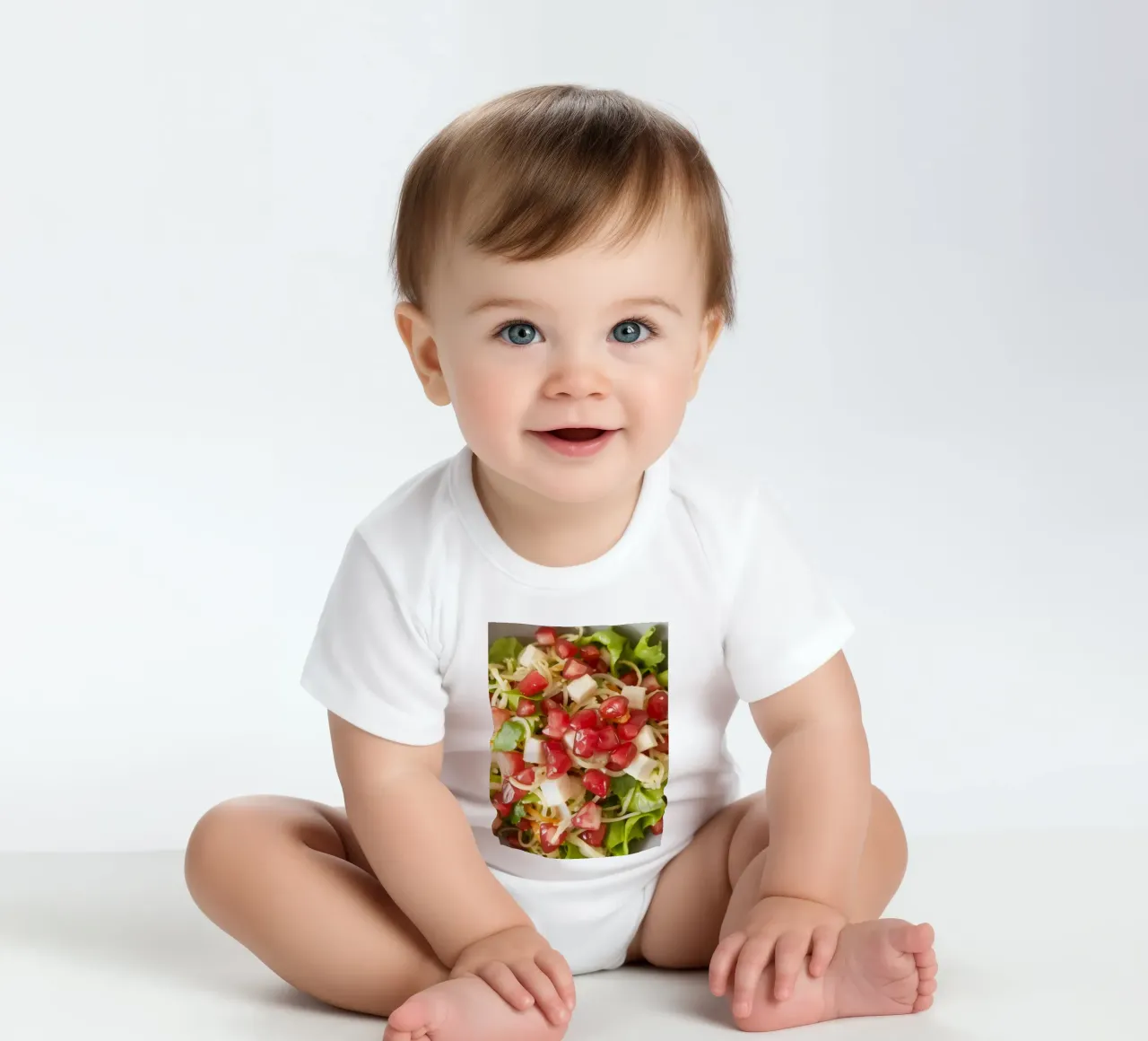 Insalata fresca con lattuga, pomodori, formaggio e melograno body neonato maniche corte da DesignDoodle