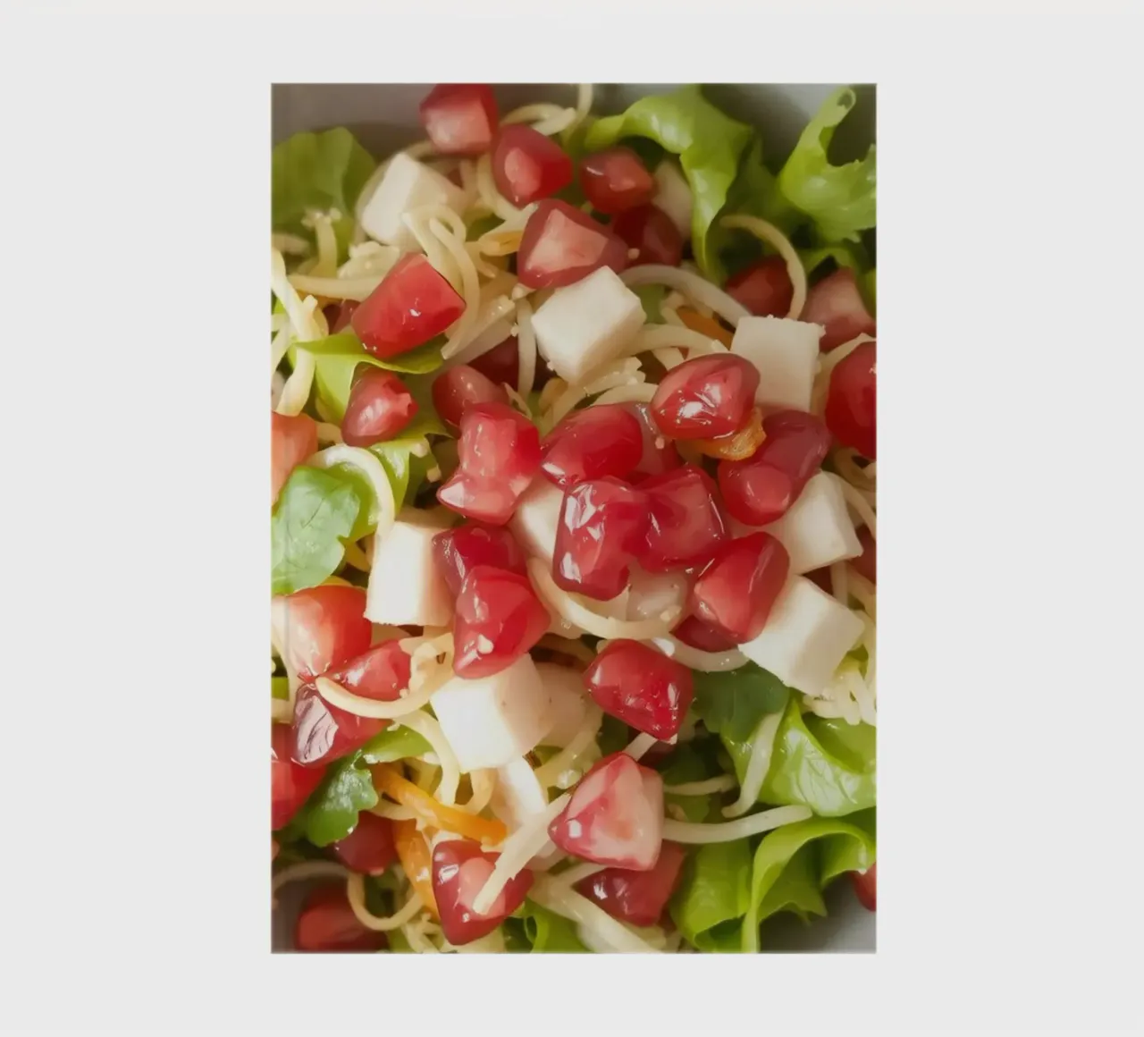 Fresh salad with lettuce, tomatoes, cheese, and pomegranate notebook by DesignDoodle
