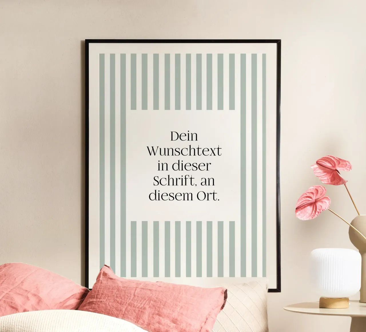Wunschtext mit grünen Streifen poster con telaio in alluminio da WORTSPIEL