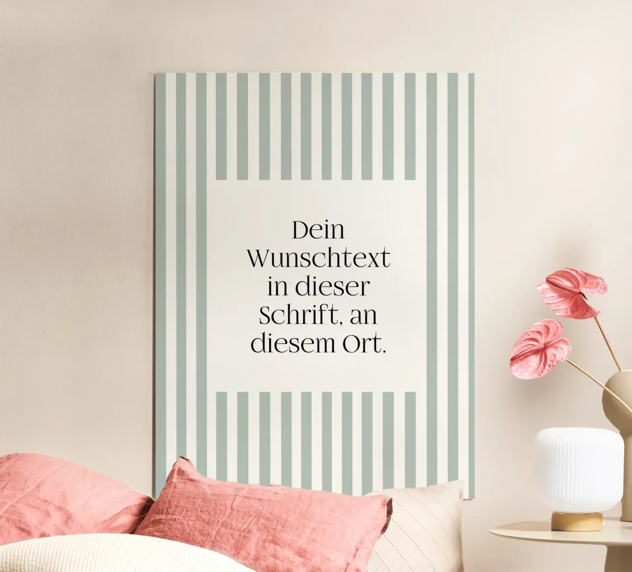 Wunschtext mit grünen Streifen poster con telaio in alluminio da WORTSPIEL