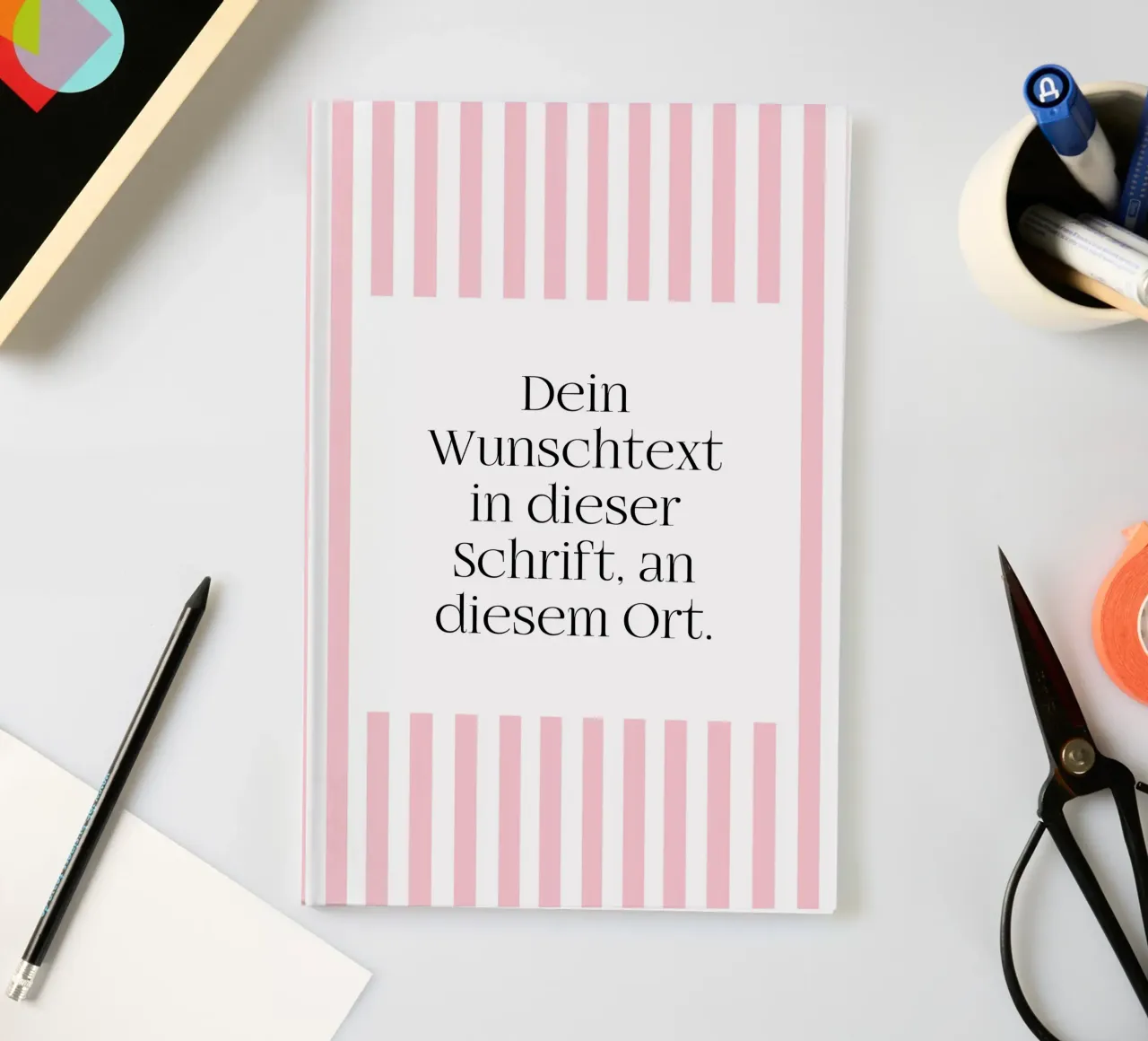 Wunschtext mit rosa Streifen notebook by WORTSPIEL