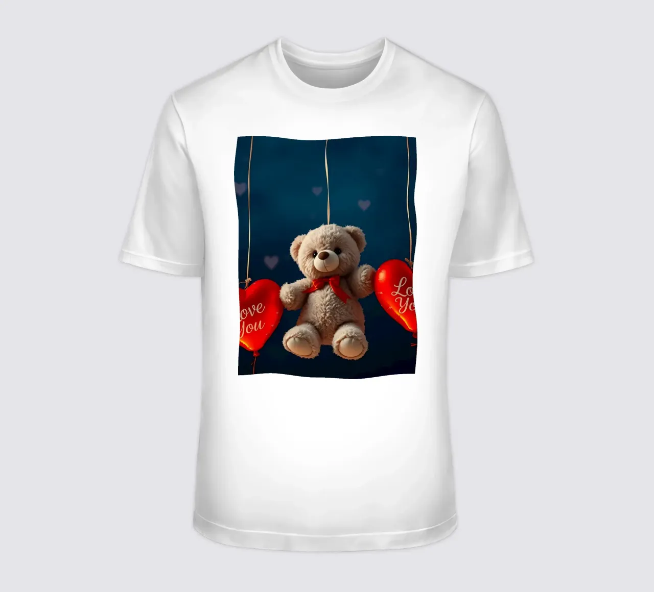 Orsetto che tiene in mano palloncini rossi a forma di cuore che esprimono amore t-shirt da DesignDoodle