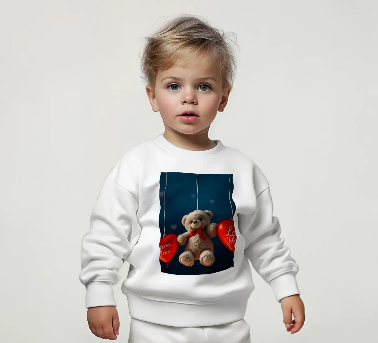 Orsetto che tiene in mano palloncini rossi a forma di cuore che esprimono amore felpa neonato da DesignDoodle