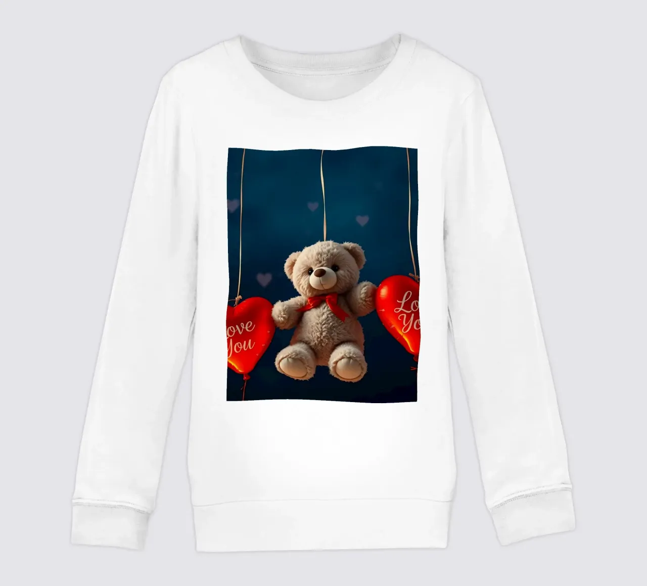 Orsetto che tiene in mano palloncini rossi a forma di cuore che esprimono amore felpa bambino da DesignDoodle