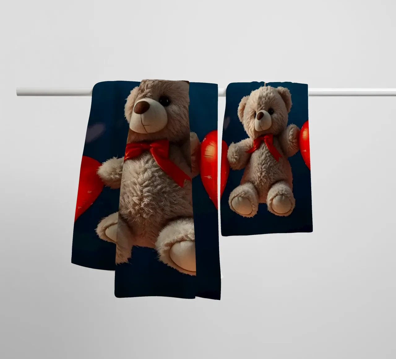 Teddy bear holding red heart balloons expressing love towel by DesignDoodle