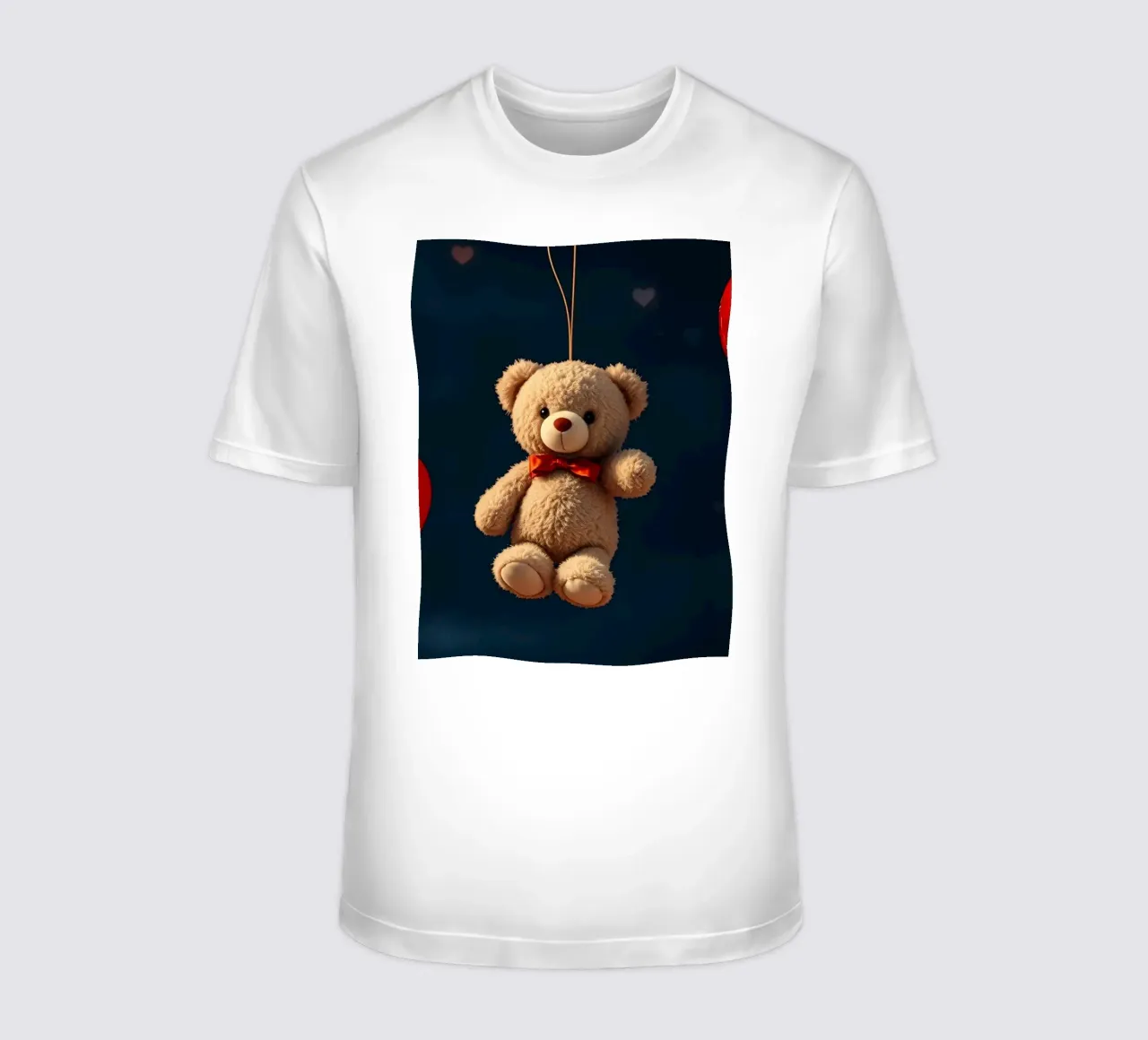 Simpatico orsetto sospeso con palloncini d'amore a forma di cuore rosso t-shirt da DesignDoodle