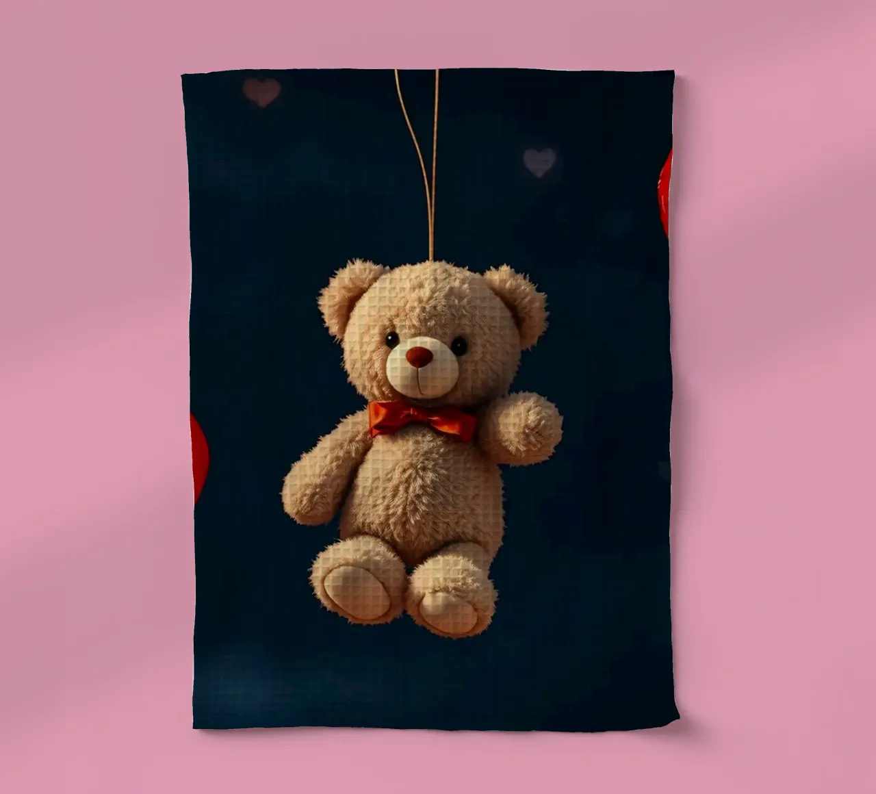 Simpatico orsetto sospeso con palloncini d'amore a forma di cuore rosso canovaccio da cucina da DesignDoodle
