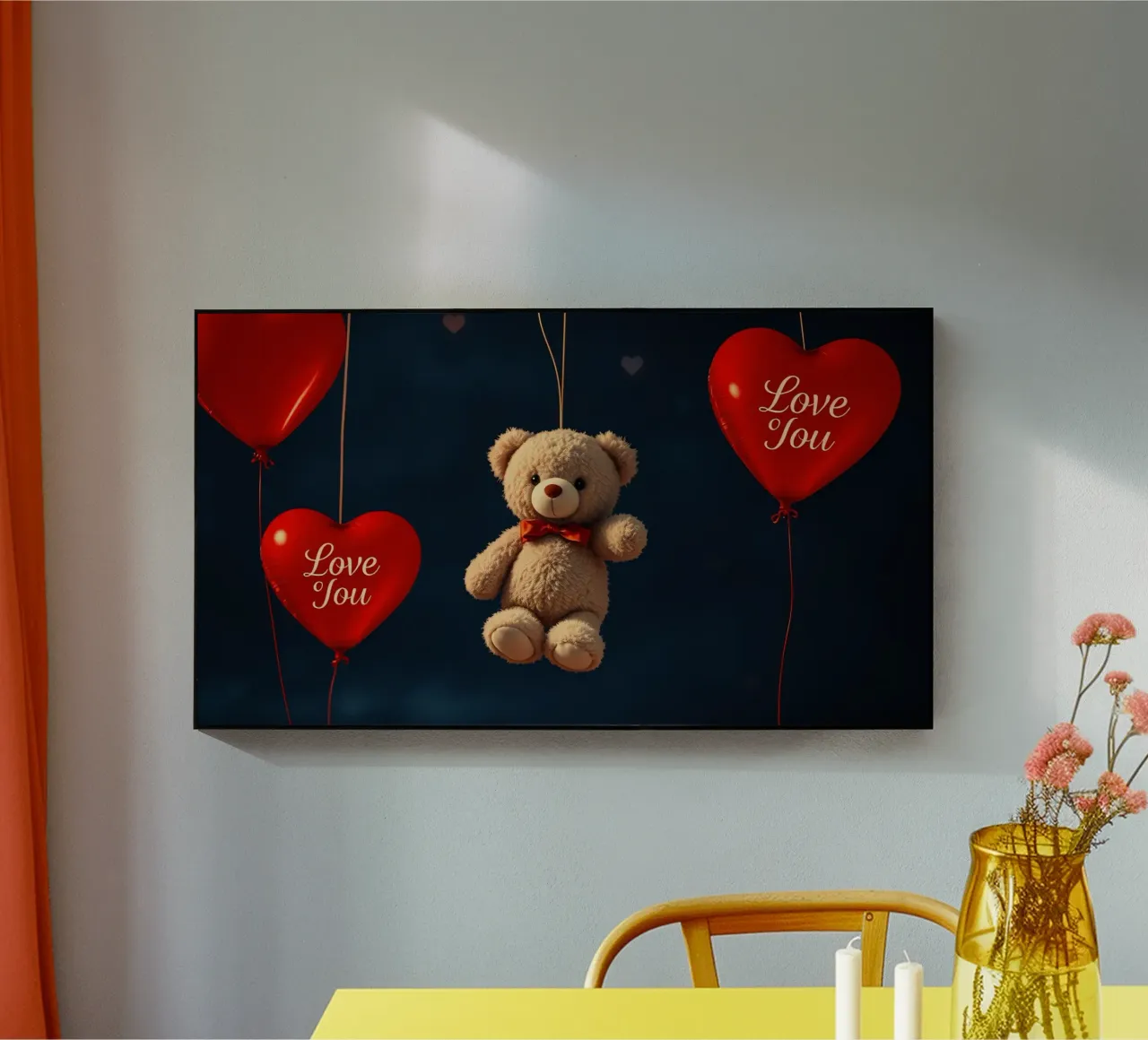 Simpatico orsetto sospeso con palloncini d'amore a forma di cuore rosso plexiglass da DesignDoodle