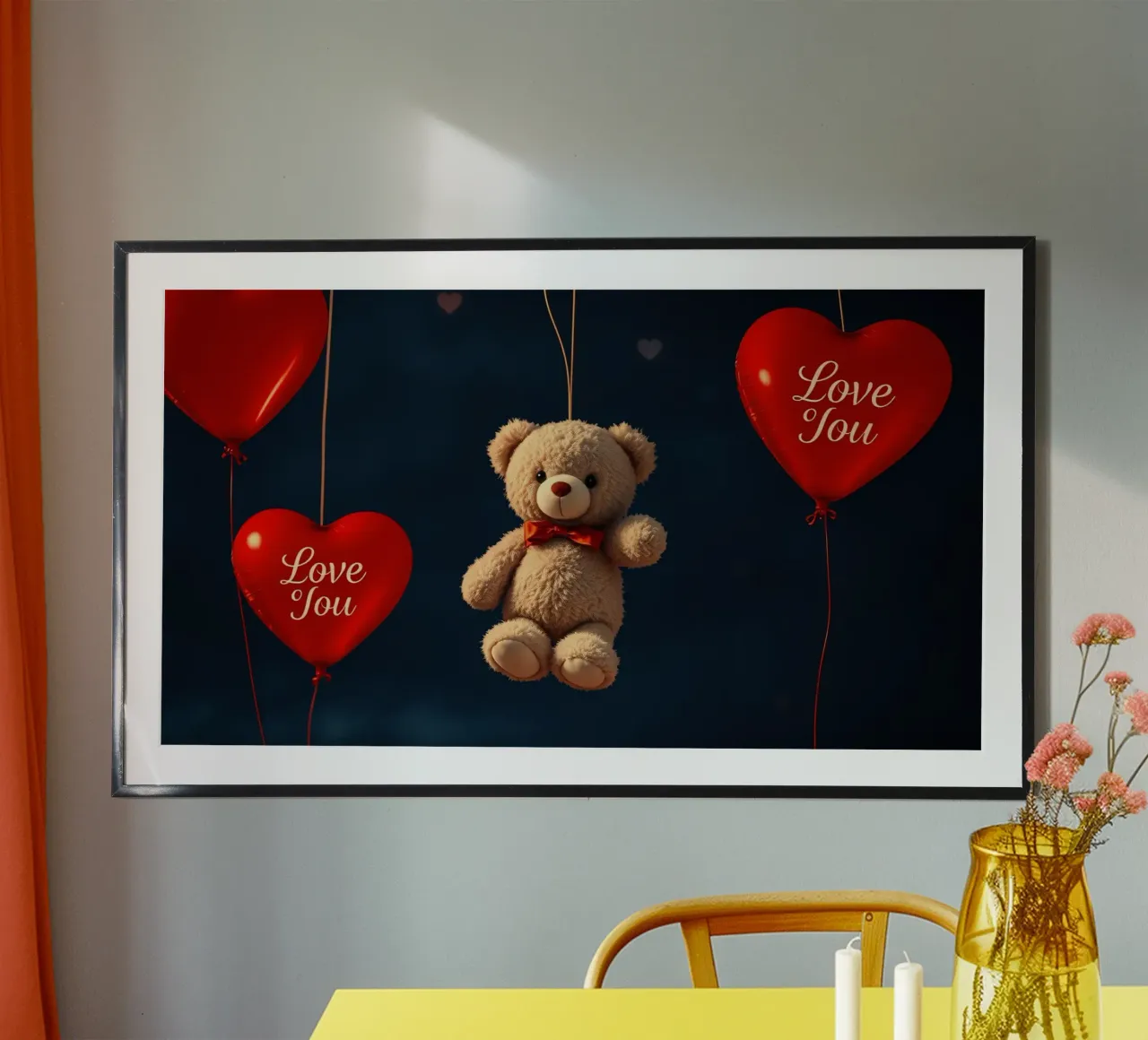 Simpatico orsetto sospeso con palloncini d'amore a forma di cuore rosso carta hahnemühle da DesignDoodle