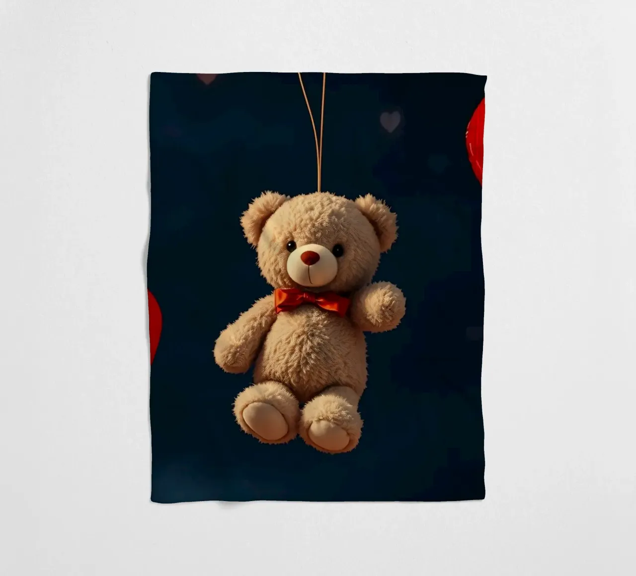 Simpatico orsetto sospeso con palloncini d'amore a forma di cuore rosso coperta in pile da DesignDoodle