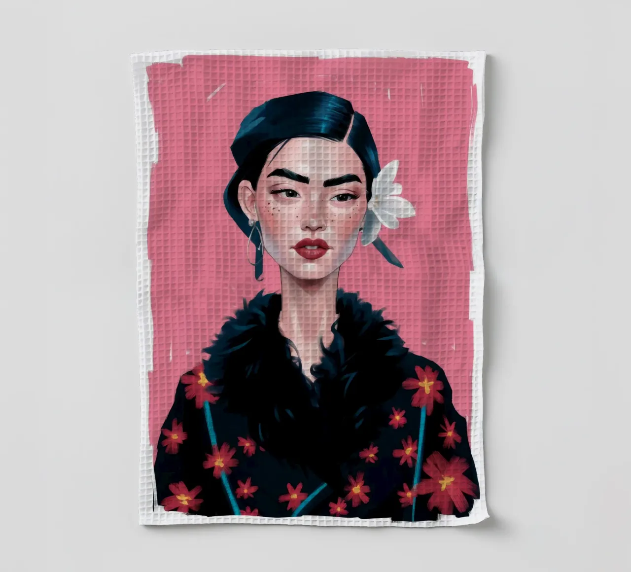 Floral Noir Strength tea towel by Aether Brush