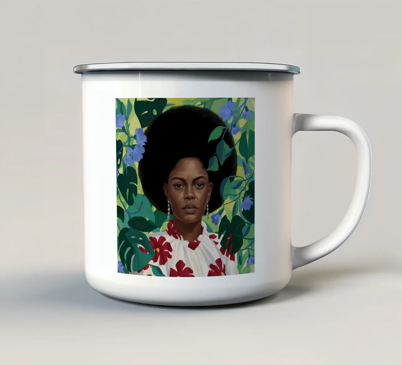 Maestà floreale afro tazza in smalto da Aether Brush