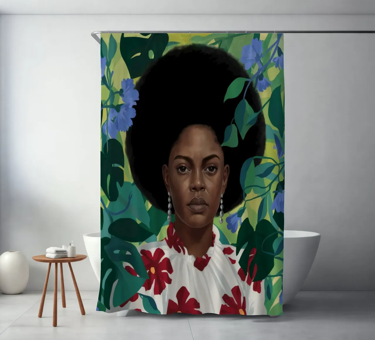 Afro Floral Majesty shower curtain by Aether Brush