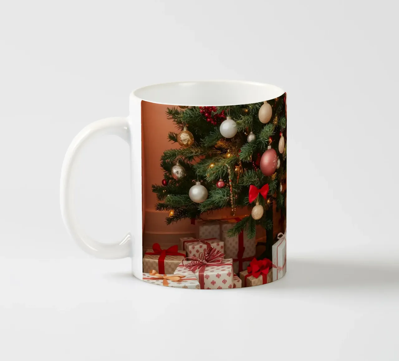 Festeggiare il Natale con un albero splendidamente decorato tazza in ceramica da DesignDoodle