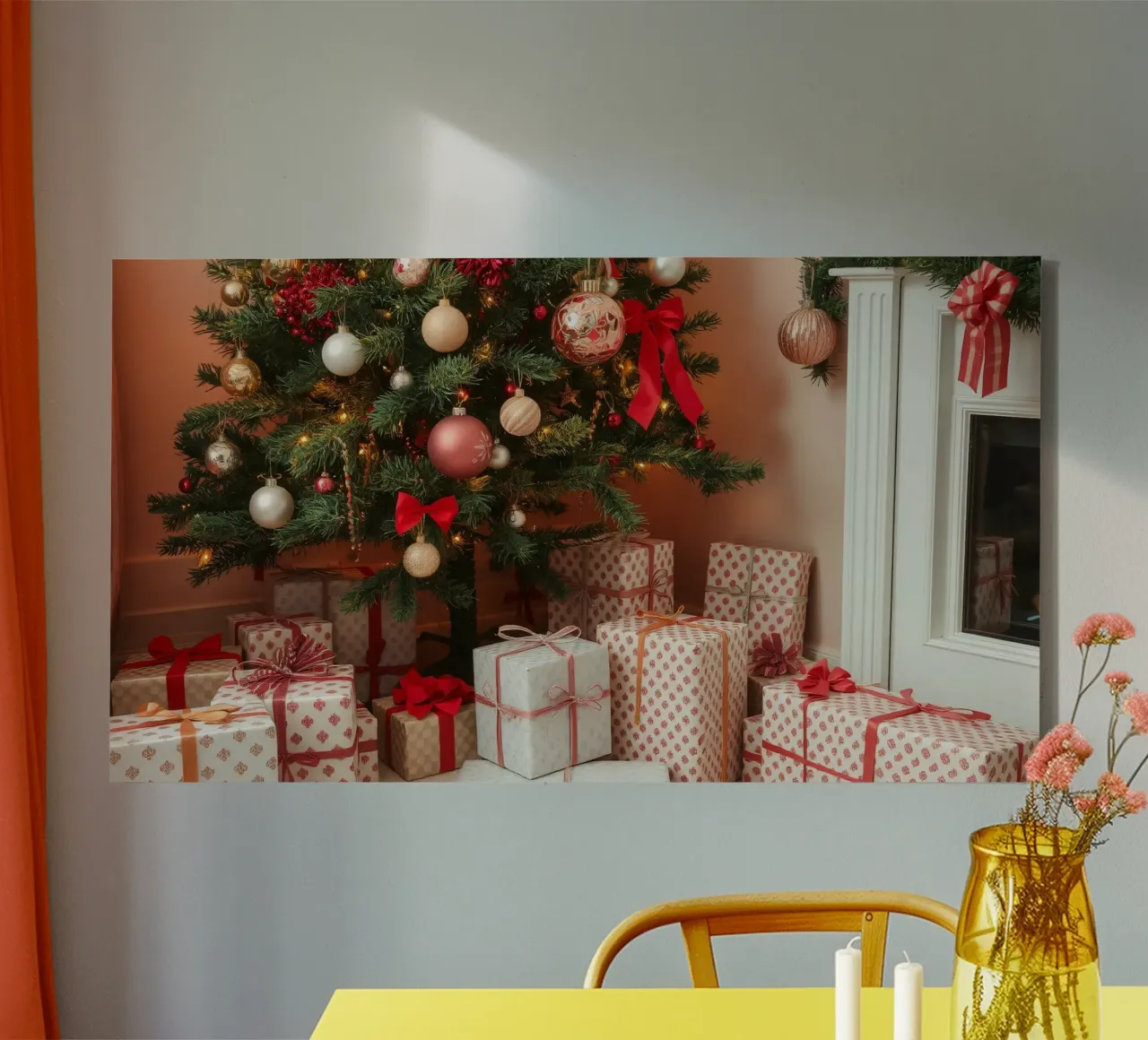 Festeggiare il Natale con un albero splendidamente decorato tela con Cornice a cassetta da DesignDoodle