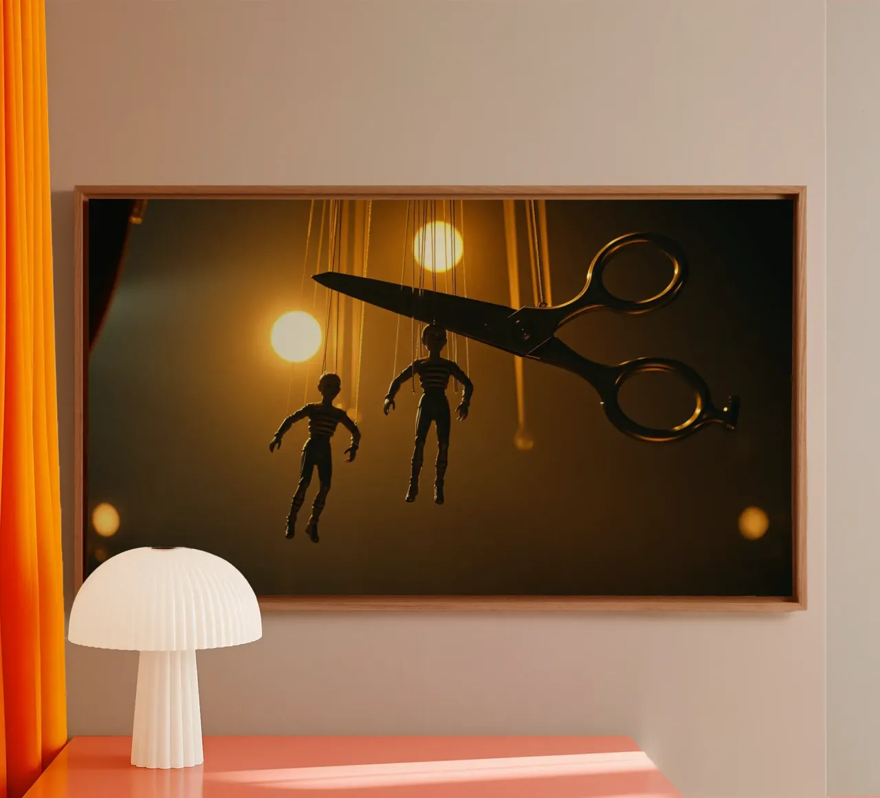 Dansers in het donker wachten op de knip van de schaar canvas met Baklijst van DesignDoodle