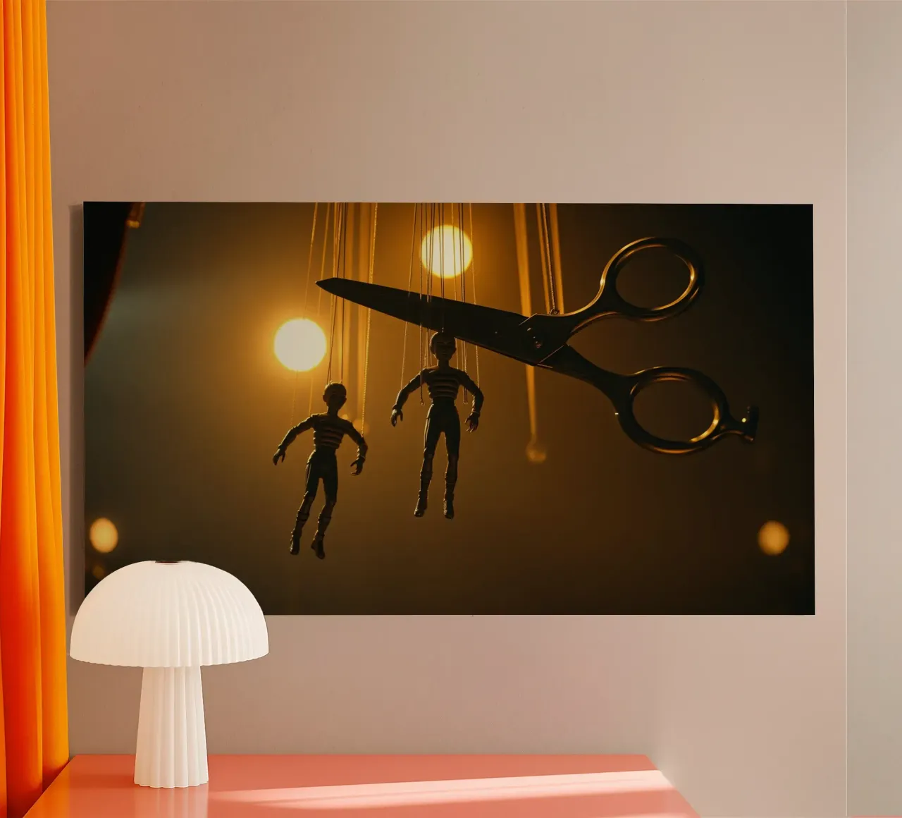 Dansers in het donker wachten op de knip van de schaar canvas met Baklijst van DesignDoodle