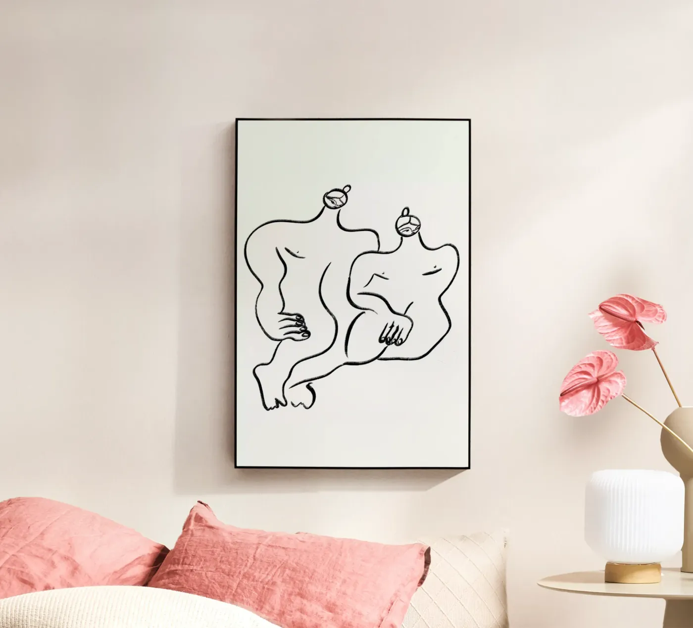 Two Girls sitting plexiglass da Nudes and Croissants