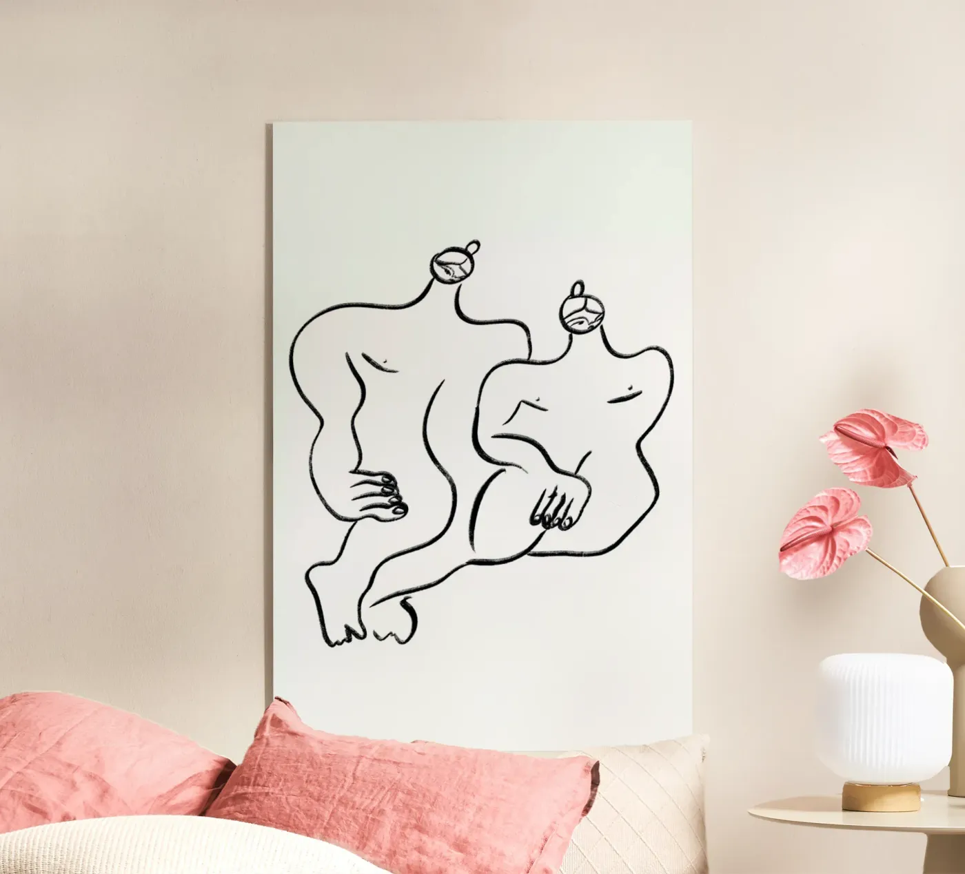 Two Girls sitting plexiglass da Nudes and Croissants