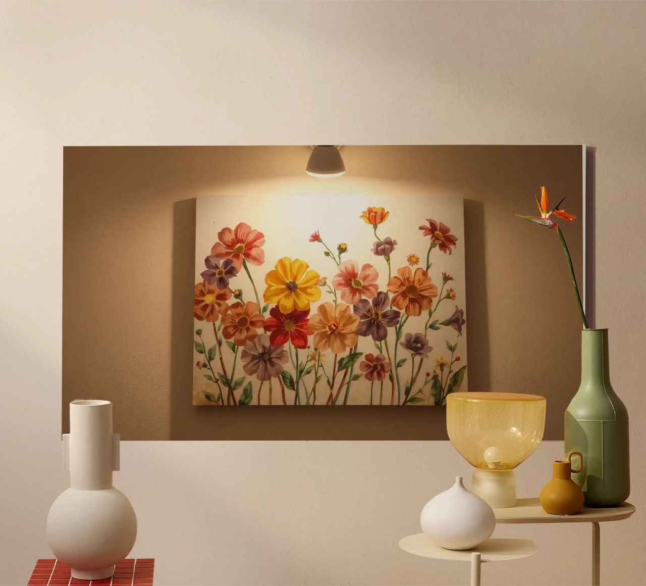 Lebendige florale Kunstwerke an einer Wand Leinwand von DesignDoodle