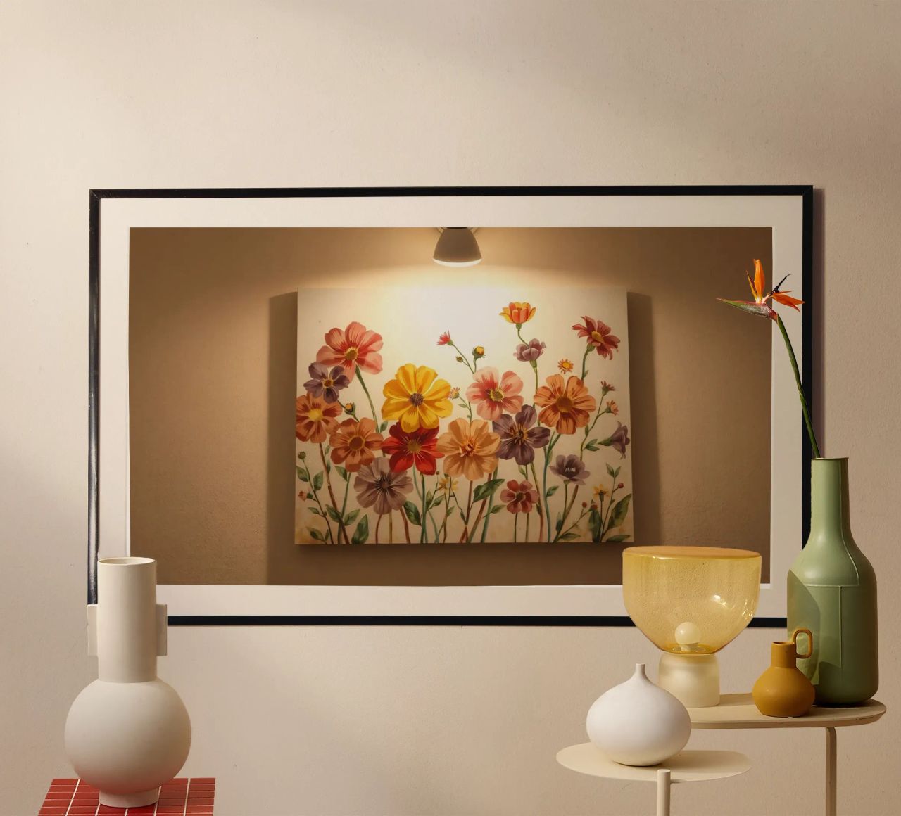 Lebendige florale Kunstwerke an einer Wand Poster von DesignDoodle