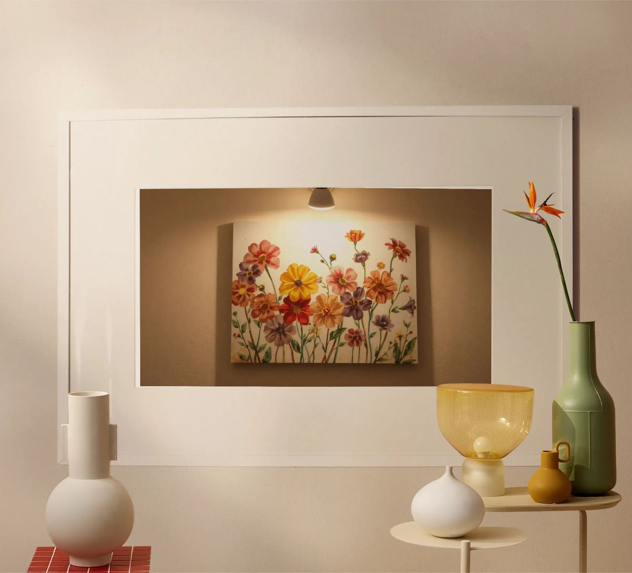 Lebendige florale Kunstwerke an einer Wand Poster von DesignDoodle