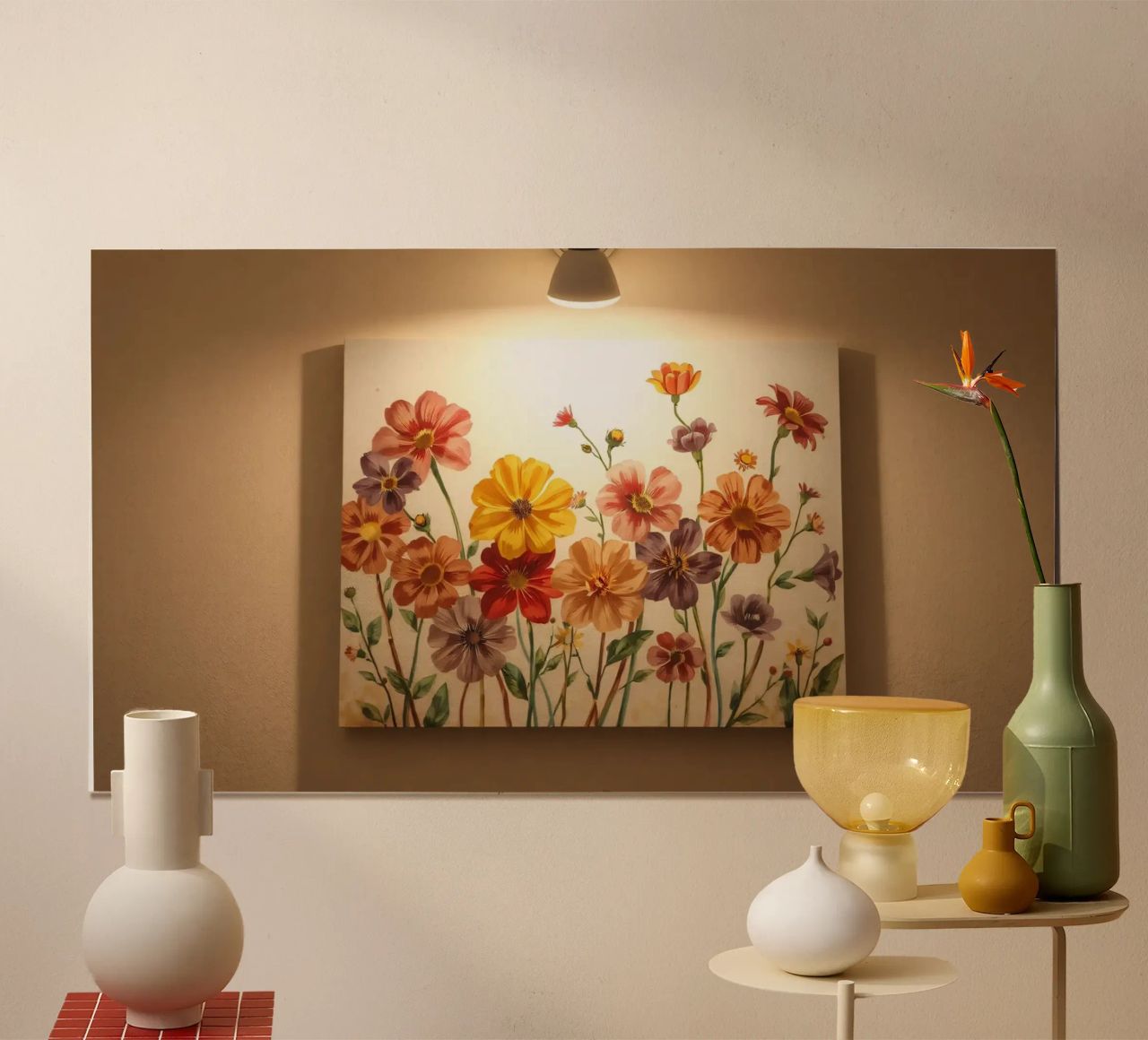 Lebendige florale Kunstwerke an einer Wand Poster von DesignDoodle